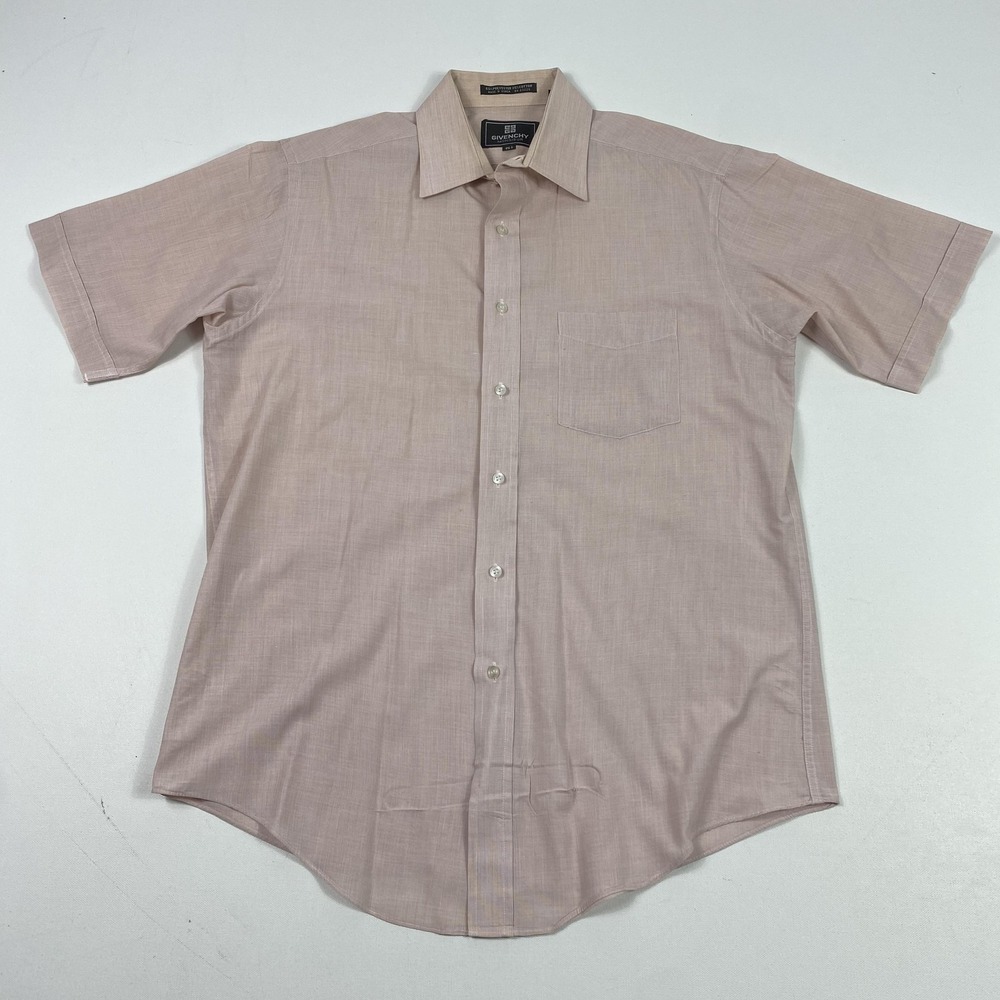 Vintage Givenchy Monsieur Shirt Mens 15.5 Pink Short Sleeve Button Up